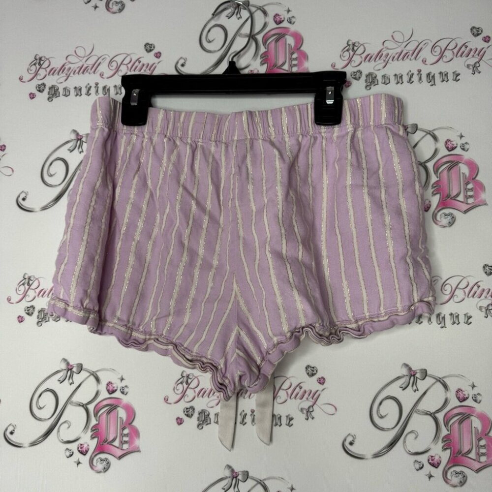 Victoria’s Secret shorts sparkly thread striped white and purple classic lounge - Picture 3 of 9
